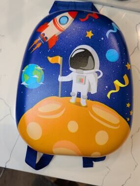 Costway Kids Hard Shell Astronaut Backpack 12" Space Travel Bag Blue Orange